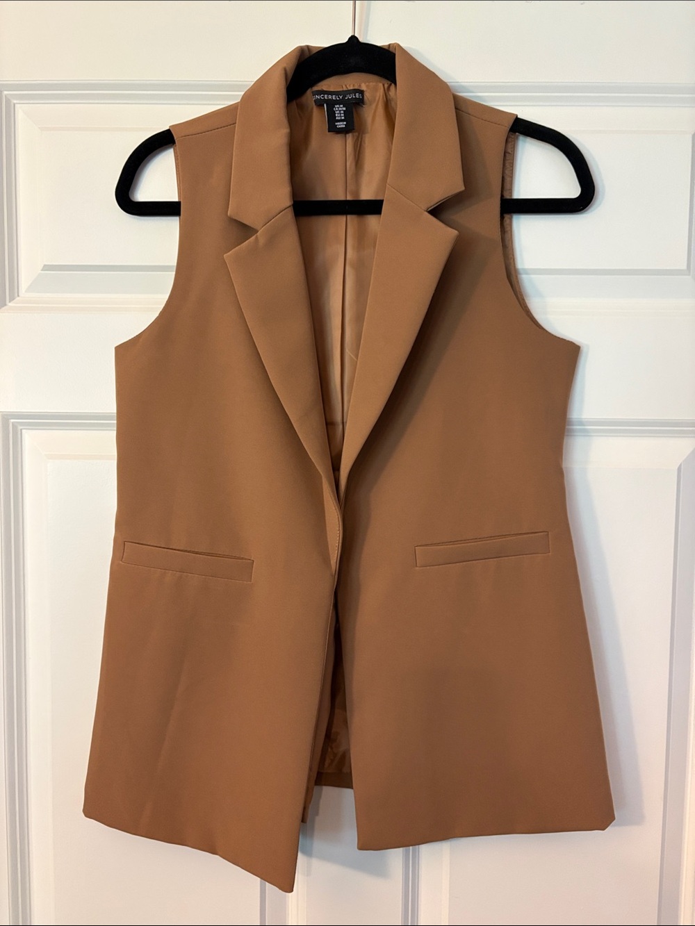 Sincerely Jules Camel Brown Sleeveless Blazer Vest
